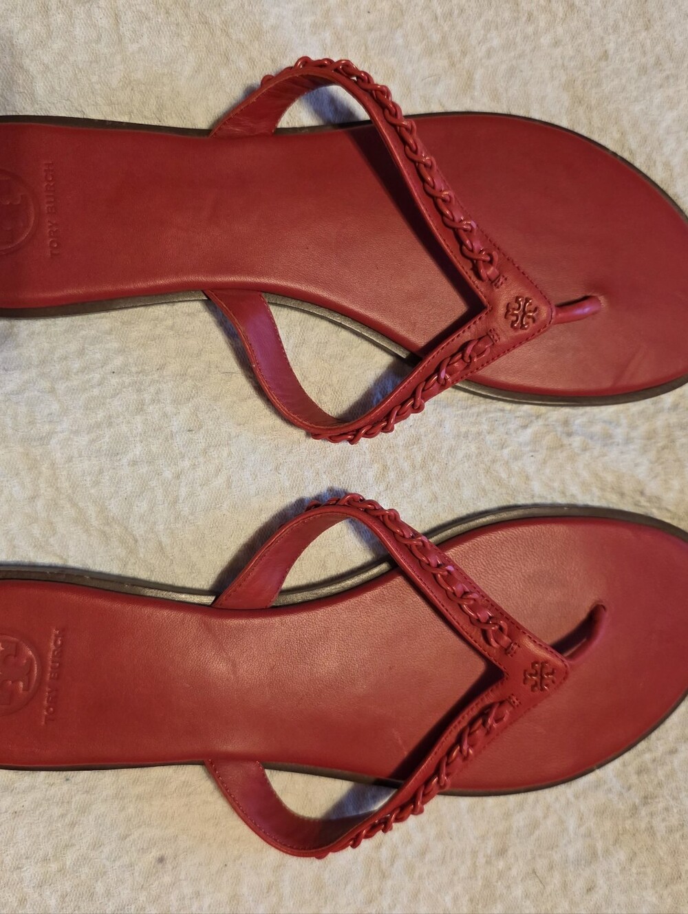 Tory Burch Red Leather Braided Thong Sandals - CLASSY WITH CHAIN AND LEATHER